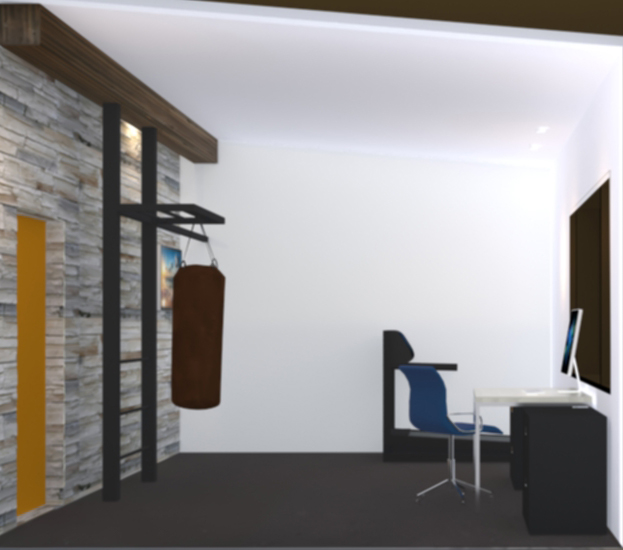 3D plan of a sport room-office